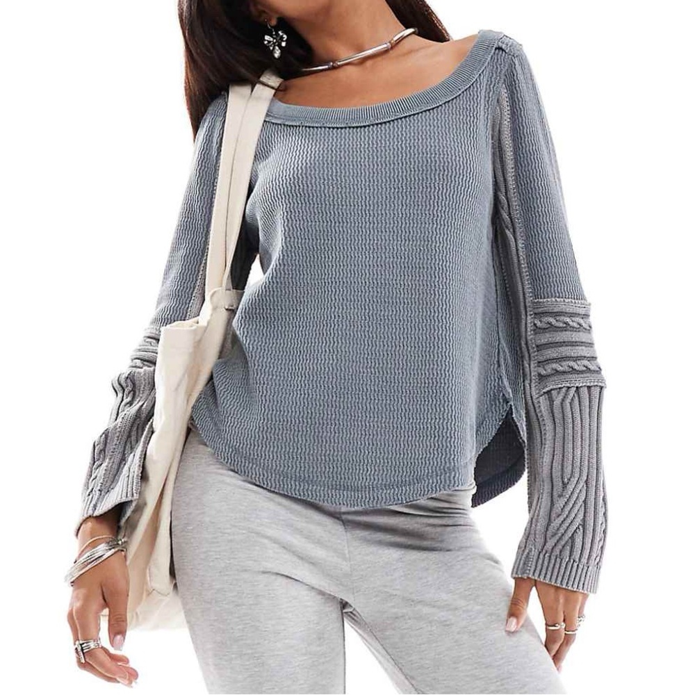 FREE PEOPLE We The Free Cable Knit Cuff Sweater-Weathervane Combo-Size XS & Med.